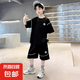 【男童夏裝套裝】2025新款兒童夏季痞帥潮中大童短袖男孩運(yùn)動(dòng)裝 NN-A1081【黑色】 150