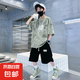 男童夏季套裝2024新款兒童裝夏裝潮帥氣時(shí)髦男孩短袖運(yùn)動(dòng)夏款衣服 NN-A1085【綠色】套裝】 140cm