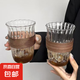ins風(fēng)卷邊咖啡杯拿鐵杯奶茶杯泡茶杯玻璃杯伴手禮禮品 【帶杯套】豎紋花邊咖啡杯 420ml 2只