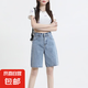 美式高腰牛仔短褲女小個(gè)子寬松顯瘦中褲a字熱褲直筒五分褲J5040 藍(lán)色 M（95-110斤）