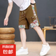 夏季新款中國(guó)風(fēng)短褲男士寬松休閑五分褲復(fù)古印花褲子男 咖啡色 2XL 【建議130-150斤左右】