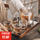 手工復(fù)古清酒壺套裝溫酒燙酒玻璃壺簡(jiǎn)約家用一兩白酒杯錘紋古風(fēng) 透明款清酒壺一壺一缸四杯