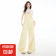 美式街牛仔背帶褲女夏季2025新款寬松復(fù)古腰直筒小個子闊腿褲 奶黃色背帶褲 703 S