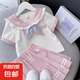 【女童套裝】2025套裝裙夏裝新款兒童短袖女孩上衣百褶裙洋氣學院 粉色 130