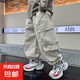 男童夏季薄款工裝褲2025新款兒童夏裝褲子痞帥大童寬松休閑防蚊褲 DS-K108【米色】春秋款 150cm
