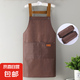 防水防油時尚家用廚房做飯圍裙簡約豎條紋韓版可調(diào)節(jié)餐飲上班工作 咖色背帶+套袖