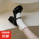 法式瑪麗珍鞋女2025新款春季方頭超高跟復(fù)古jk小皮鞋漆皮粗跟單鞋 7CM黑色 38
