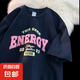 美式復(fù)古冰絲短袖t恤男款夏季寬松oversize潮牌高街半袖情侶上衣 藏青色T228 L