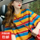 美式ins超火港風(fēng)復(fù)古條紋撞色t恤男女夏季小個(gè)子短袖上衣CY 橙色條紋【高品質(zhì)】 M  建議100-115斤