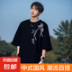純棉新中式短袖T恤男士夏季國風(fēng)高級(jí)感體恤寬松百搭T恤上衣潮 200克棉竹葉印花黑色 2XL