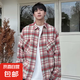 曼迪尚長袖格紋襯衫男生春秋季格子襯衫復(fù)古痞帥多巴胺襯衣男青少 6871紅色 L 【110-125斤】
