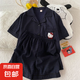 柏姬然2025新款凱蒂貓hellokitty短袖云朵棉春秋款睡衣女夏季學(xué)生 J107深藍(lán)格貓 XL