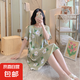 棉綢睡裙女夏薄款2025新款睡衣韓版甜美少女網(wǎng)紅家居外穿裙子QM 綠底小花2301 均碼 (90-140斤內(nèi)穿)