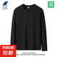 長(cháng)袖t恤男純棉秋冬內搭圓領(lǐng)秋衣純色印花休閑基礎打底衫 黑色【平口袖】 L 120-140斤