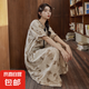 云朵棉系帶睡袍女夏季甜美短袖睡裙純棉和服長款帶胸墊睡衣家居服 Y-387云朵棉睡裙 XL （110-130斤）