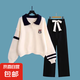 2024秋季女裝學生套裝少女孩POLO領衛(wèi)衣學院寬松洋氣運動褲兩件套 WX-204【杏色】 160cm