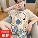 2025新款兒童睡衣夏季款男童卡通短袖薄款大童青少年男孩家居服男 嘟嘟熊【男童短袖圓領(lǐng)套裝】 M 【M碼-建議身高150-160】