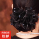 優(yōu)雅氣質滿天星發(fā)飾歐根紗大腸發(fā)圈高級感發(fā)繩盤發(fā)丸子頭頭花頭飾 黑色