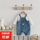 嬰兒衣服春秋款裝寶寶秋裝牛仔連體衣可愛超萌嬰幼兒秋季外出服 寶藍色 裝飾熊牛仔背帶褲 90 （22-28斤)