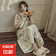 云朵棉系帶睡袍女夏季甜美短袖睡裙純棉和服長款帶胸墊睡衣家居服 Y-381云朵棉睡裙 XL （110-130斤）