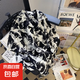 2025新款港風(fēng)夏季冰絲垂感山水紋碎花短袖襯衫男寬松帥氣休閑襯衣 黑色 CS143-101 2XL