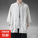 左斯客夏季中國(guó)風(fēng)亞麻短袖唐裝男復(fù)古五分袖漢服棉麻居士服大碼半 麻本色 M80中袖 3XL