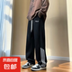 運(yùn)動(dòng)衛(wèi)褲男春夏美式側(cè)邊條紋寬松直筒闊腿褲初高中生拖地休閑長(zhǎng)褲 CL-Q281【黑色】 XL