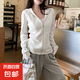 修身衛(wèi)衣女美式連帽新款休閑運(yùn)動(dòng)外套秋季百搭長袖小個(gè)子開衫上衣 白灰色 M 【推薦95-110斤】