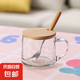 【采銷推薦】玻璃水杯牛奶杯早餐大肚杯帶蓋勺咖啡泡茶杯簡約啤酒 簡約杯+竹蓋+木柄勺 350ml 1只