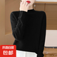 【高品質(zhì)】秋冬100%純羊毛女半高領(lǐng)鉤花針織毛衣寬松羊毛衫打底 黑色 L