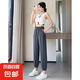 【冰絲抗皺】夏季棉麻薄款加大碼運動褲九分束腳休閑哈倫褲子女 灰色 XL 【建議115-130斤】