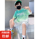 男童2025新款男童夏季短袖短褲運(yùn)動(dòng)服套裝帥氣時(shí)髦兩件套網(wǎng)紅炸街 綠色 150
