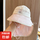 兒童帽子夏季透氣披肩護脖可愛小熊拼色大檐防曬遮陽帽寶寶太陽帽 刺繡小兔披肩帽【粉色】 10個月-3歲（45-50cm）