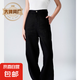 【大牌制造商】女裝休閑褲夏季新款女裝褲亞麻 靜謐黑 M