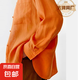 【大牌制造商】女夏新款純色簡約寬松休閑襯衣外套 活力橙 M