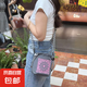 日系ins百搭刺繡束口小方包手機包女時尚尼龍包高級感單肩斜跨包 灰色腰果花斜挎包/ 均碼
