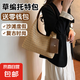 百搭慵懶風草編托特包女2025新款時尚大容量單肩編織包上班通勤包 卡其