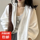 日系100%棉麻薄款防曬襯衫輕奢高級感棉麻上衣女夏季慵懶寬松外套 白色 L 適合100-110斤