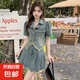減齡氣質(zhì)辣妹大碼牛仔套裝女夏季薄款半身裙外套短裙兩件套胖妹妹 復(fù)古藍(lán)短袖外套短裙兩件套 XL