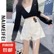 【破洞】牛仔短褲女夏季新款ins潮大碼毛邊高腰a字闊腿褲 白色 M建議95-105斤