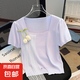 立體花朵方領(lǐng)針織短袖t恤女小眾修身短款上衣2025新款夏季XC 21紫色 均碼