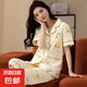 睡衣女夏季棉質(zhì)宅家甜美黃色玫瑰少女風(fēng)休閑短袖七分褲套裝家居服 D.M-32淺黃檸檬短袖五分褲開衫 M