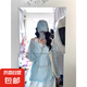 【慵懶風(fēng)】鏤空破壞針織套頭罩衫寬松防曬衣女裝潮流百搭長(zhǎng)袖毛衣 藍(lán)色 均碼 建議85-145斤