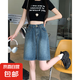 【復(fù)古高腰】高腰寬松寬松顯瘦大碼闊腿直筒中褲女裝夏季新款 N110-藍(lán)色  L