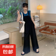 減齡氣質(zhì)設計感工裝背帶褲女2025夏季薄款大碼垂感寬松顯瘦連體褲 黑色設計感工裝背帶褲單件 2XL