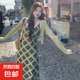 綠色吊帶長裙女法式復(fù)古森系顯瘦連衣裙兩件套V領(lǐng)長袖開衫外套J30 吊帶裙 XL （100-110斤）