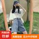 【高腰顯瘦】2025新款夏季女裝五分牛仔短褲寬松闊腿中褲 淺藍色【無(wú)腰帶】 L建議105-115斤左右