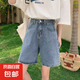 【高腰顯瘦】2025新款夏季女裝五分牛仔短褲寬松闊腿中褲 淺藍(lán)色【加腰帶】 XL建議115-125斤左右