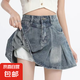 牛仔百褶裙半身裙女夏季2025新款美式高腰顯瘦辣妹短裙子夏天a字 淺藍(lán)色0261【防走光加內(nèi)襯】 常規(guī) M 【90-100斤】