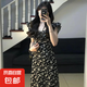 茶歇法式赫本風(fēng)黑色碎花連衣裙子女夏季2025新款氣質(zhì)收腰長(zhǎng)裙 黑色 M